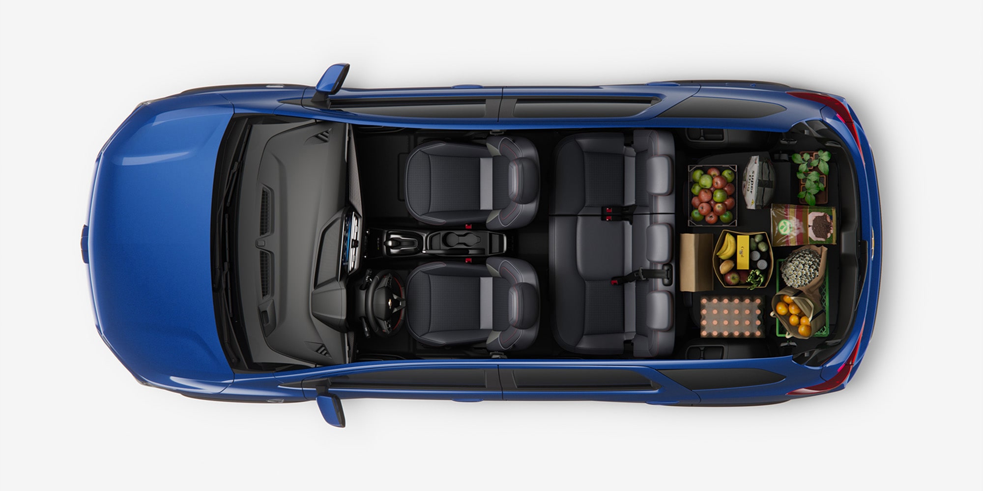 Vista superior del Chevrolet Spin 2026 con máxima capacidad de carga, ideal para familias activas y viajes con mucho equipaje.