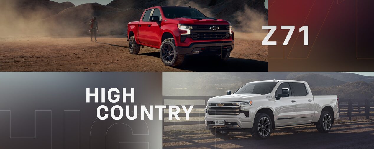 Chevrolet Silverado Z71 y High Country en vista lateral.