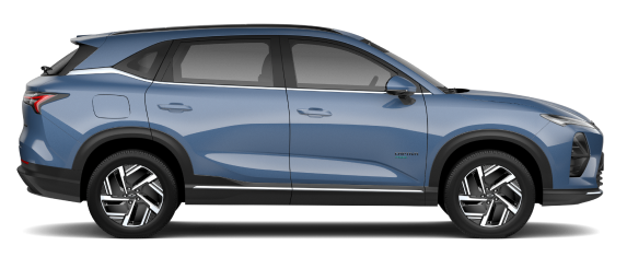 Vista lateral de la Chevrolet Captiva PHEV en color azul alba.