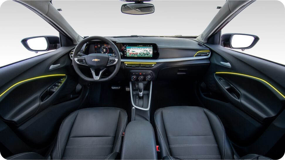 Imagem ilustrativa da iluminação em LED RGB (tipo ambiente atmosfera) da linha de acessórios originais Chevrolet.