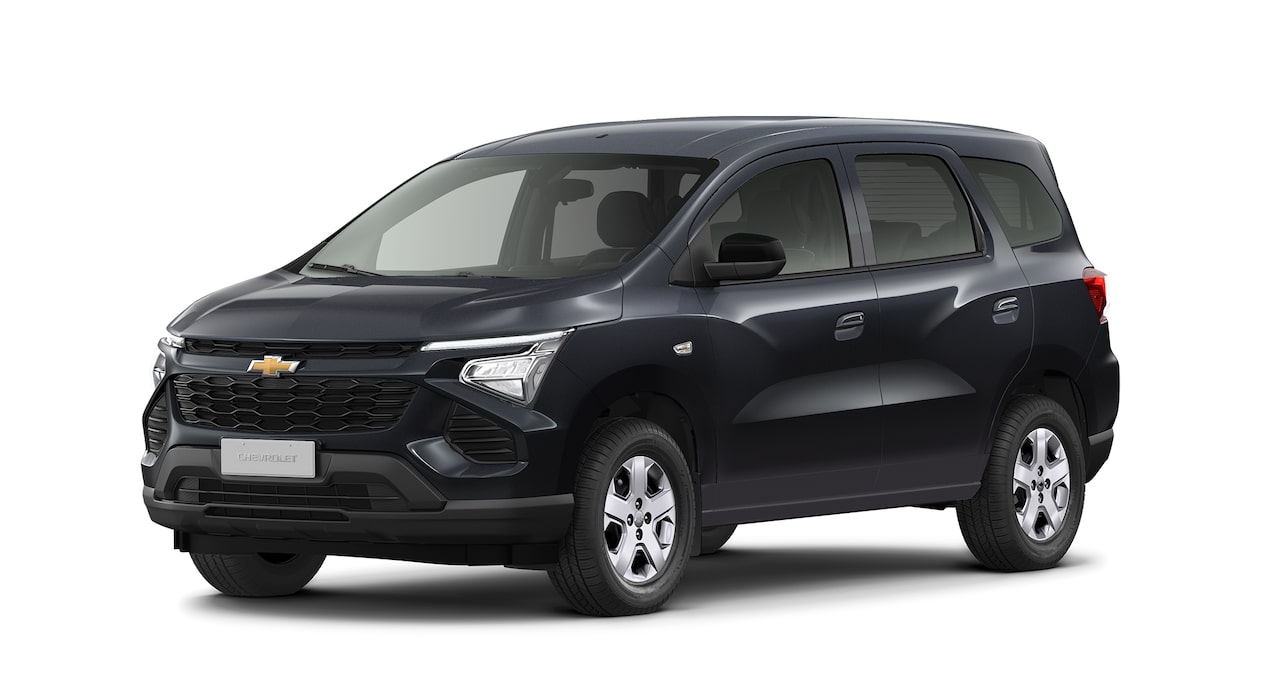 Imagem frontal do novo Chevrolet Spin, versão premier, na cor Cinza Rush.