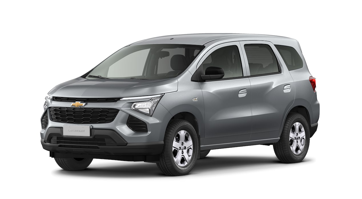 Imagem frontal do novo Chevrolet Spin, versão premier, na cor Prata Shark.