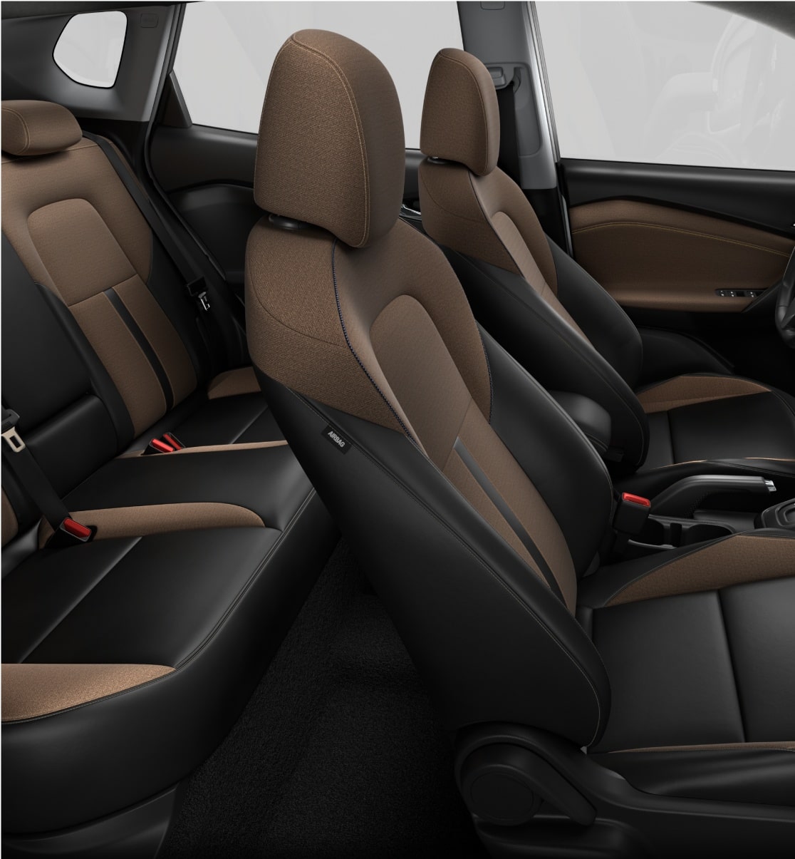 Detalhes do acabamento interior da porta e banco do Chevrolet Tracker.