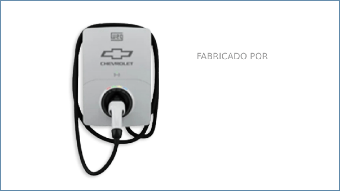 Estação de recarga elétrica com logotipo da Chevrolet e selo Fabricado por WEG.