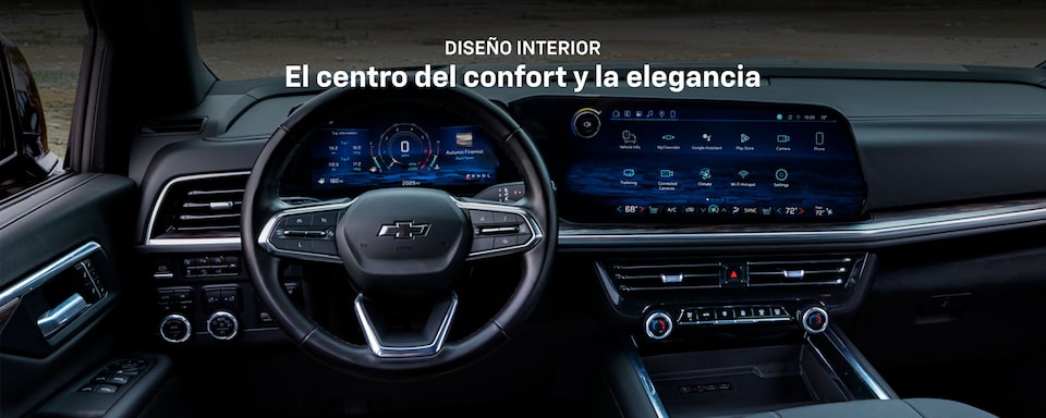 Diseño interior de la Chevrolet Tahoe 2025, centro de confort, tecnología avanzada y elegancia premium