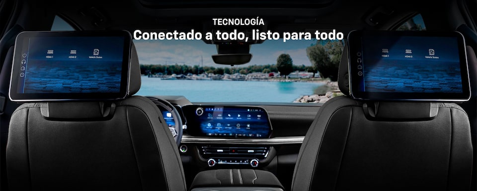 Interior de Chevrolet Tahoe 2025 con la mejor tecnología con pantallas de entretenimiento y sistema de conectividad