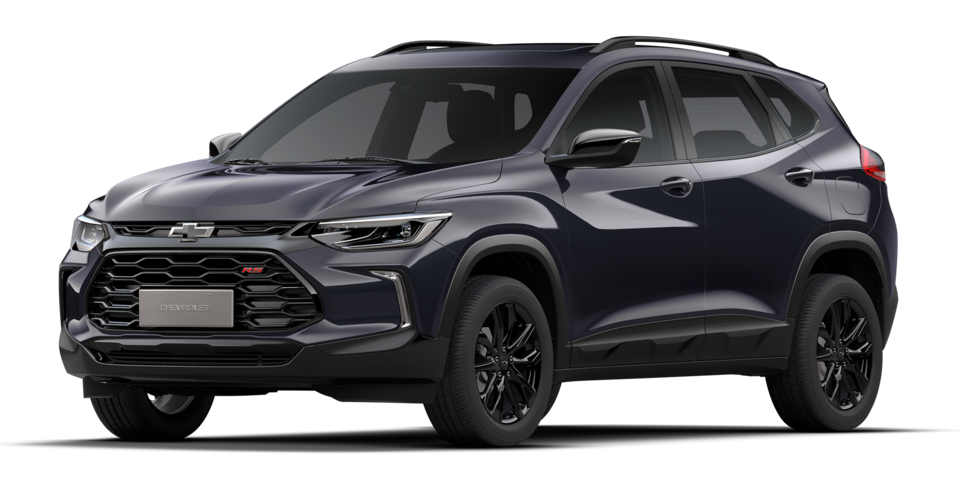 Vista frontal del Chevrolet Tracker RS 2025 en color azul oscuro con diseño deportivo y llantas negras, ideal para quienes buscan estilo y potencia en un SUV compacto